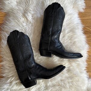 lucchese 2000 black lizardskin leather cowboy western boots 8